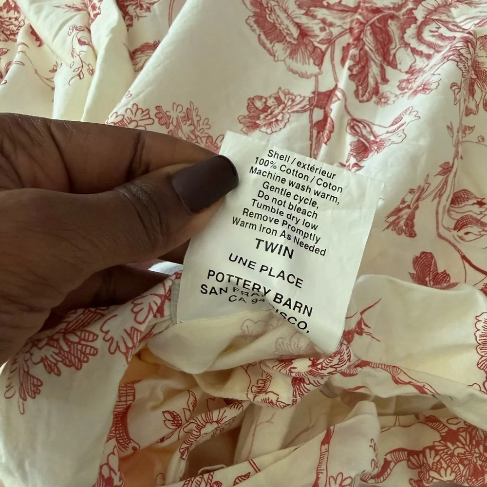 Pottery Barn Vintage Toile Red Country Scene Floral Duvet Cover TWIN